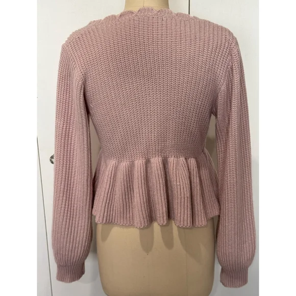 Unbranded scallop trim Deep v-neck drawstring ruffle hem Sweater Size S Pink - Picture 3 of 5